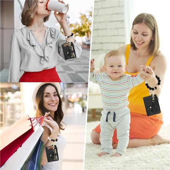 Wallet Keychain Wristlet for Women,Slim RFID Credit Card Holder Purse Tassel - Picture 6 of 7